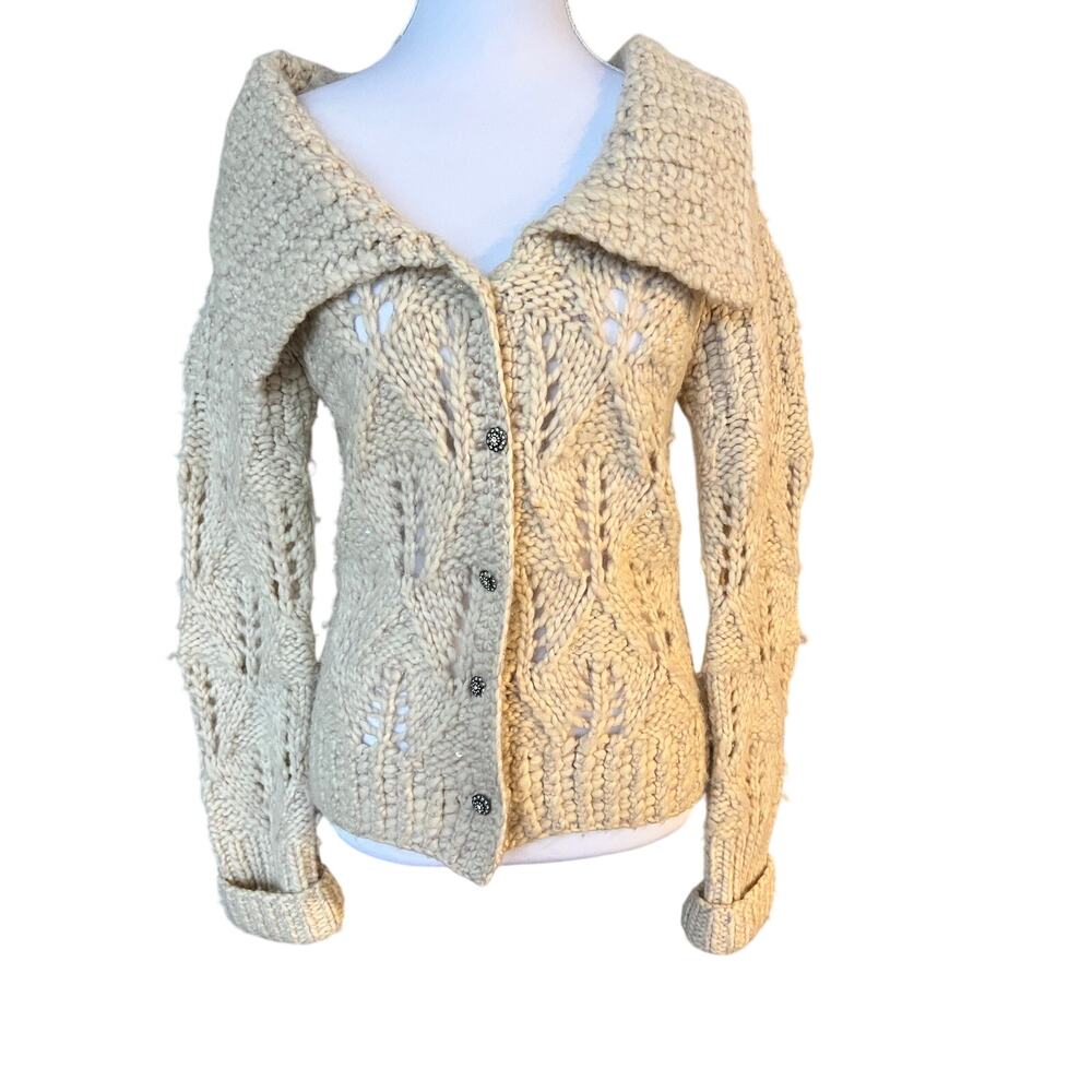 Anthropologie Hand Knit by Dollie Wool Hand Knit Cardigan Chunky Cable Sweater S
